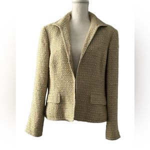 WOMENS JONES NY COLLECTION SIZE 16 YELLOW, BLACK W/ GOLD METALLIC THREAD  JACKET